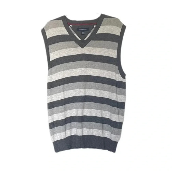 Tommy Hilfiger Wool Blend Gray White Striped Sweater Vest Men’s Large - Picture 3 of 8